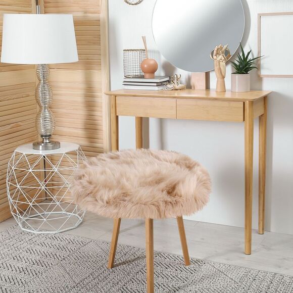 Faux Fur Round Rug Fluffy Area Rugs for Bedroom 2 x 2 Feet Khaki - Picture 3 of 6